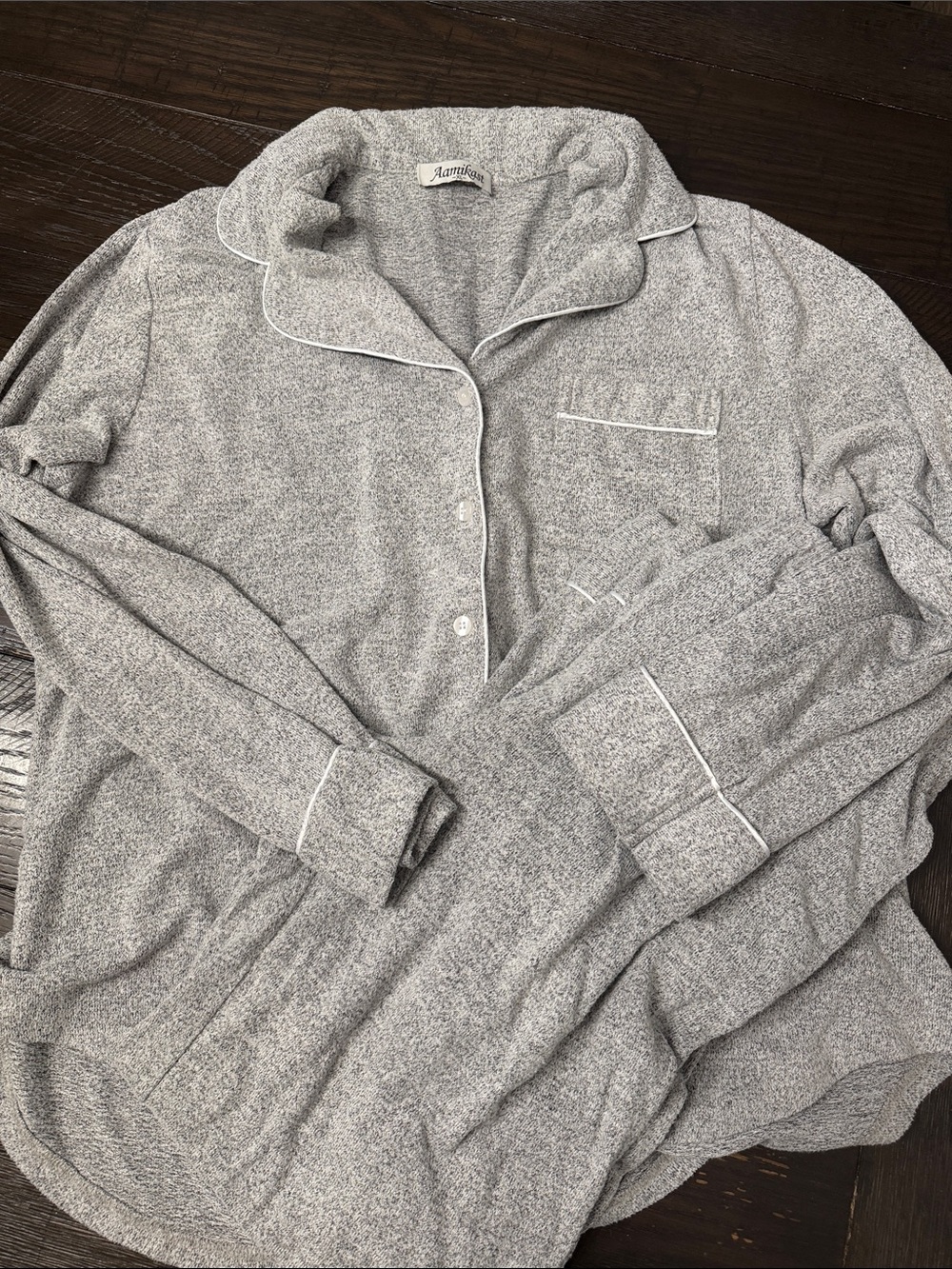 Heather Gray Pajama Top with White Piping